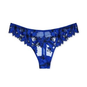 NWT Victoria's Secret Very Sexy Thong Panties Floral Embroidered Sz L - Blue Oar